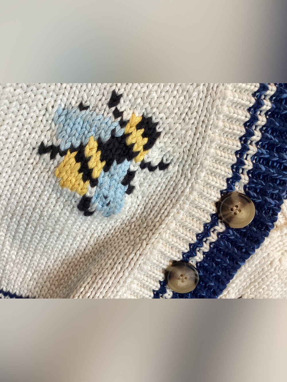 Anthropologie Bee Cardigan Sweater Maeve Icon Chunky New Medium Ivory Bumblebee - Picture 7 of 15